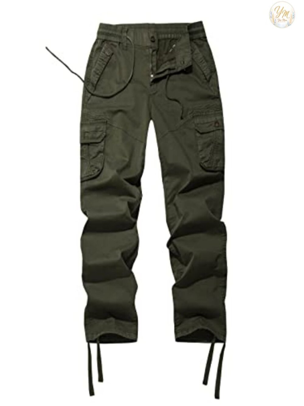 Women's Mid Rise Drawstring Cargo Pants Multi-Pocket Hiking Camping Cotton
